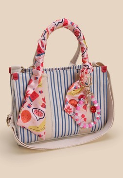 Womens Blue Stripe Charm Tote Bag
