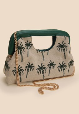 Womens Cream Palm Tree Embroidered Cross Body Bag