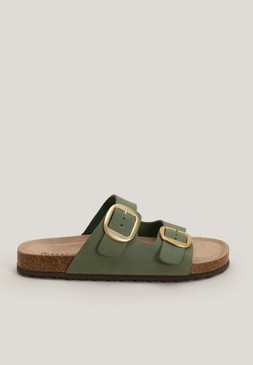 Khaki Buckle Footbed Sandals