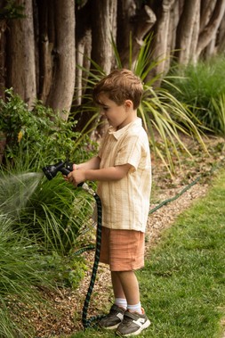 Younger Boys Rust Stripe Cheesecloth Shirt & Shorts Set £14 3