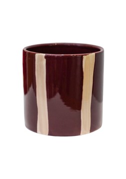 MULBERRY MAROON PAINTED STRIPE PLANTER H13CM D13.5CM