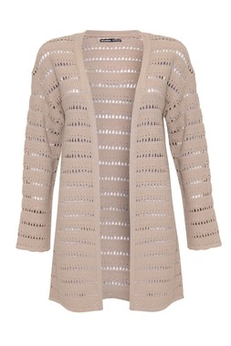 Stone Longline Crochet Pointelle Knit Cardigan