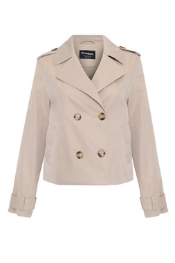 Stone Double Breasted Cropped Trench Coat