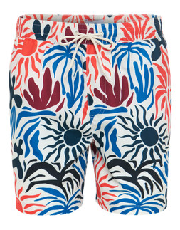 Cream Tropical Print Quick Dry Swim Shorts