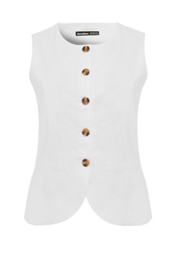 White Linen Blend Longline Waistcoat
