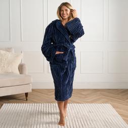 OHS Ribbed Fleece Dressing Gown, Adults - Navy - £19.00