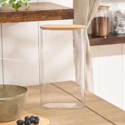 OHS Large Plastic Oval Storage Container with Bamboo Lid - Clear In stock