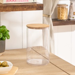 OHS Medium Plastic Round Storage Container with Bamboo Lid - Clear
