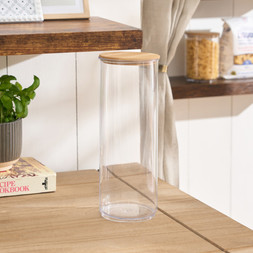 OHS Tall Plastic Round Storage Container with Bamboo Lid - Clear