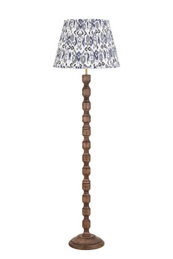 Wood Floor lamp with blue pleated shade