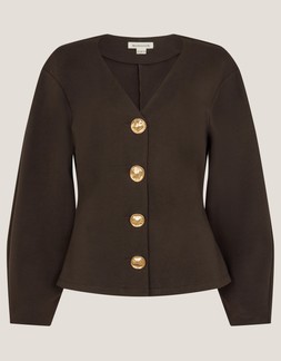 Perna V-Neck Button Jersey Top Brown