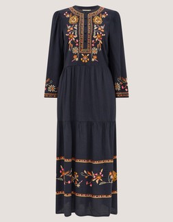 Lucie Floral Embroidered Midi Dress Blue
