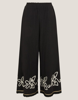 Sara Embroidered Wide Leg Trousers Black