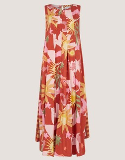 Anissa Sun Print Pleated Midi Dress Orange