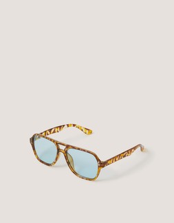 Blue-Tinted Tort Aviator Sunglasses