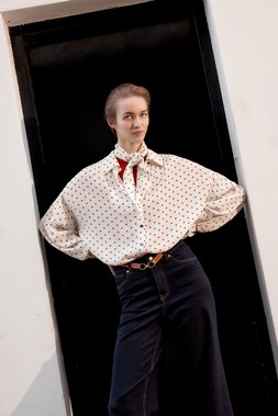 Esme Polka Dot Shirt & Scarf Ivory