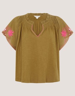 Fiona Embroidered Cotton Top Green