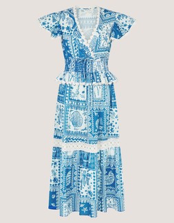 Soleil Print Midi Dress Blue