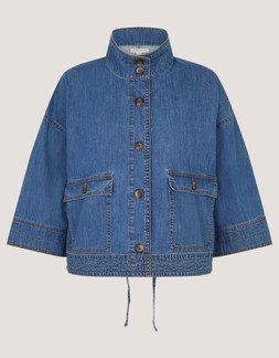 Gwen Funnel Neck Denim Jacket Blue