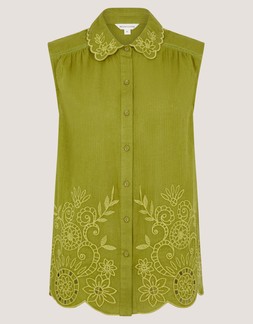 Effie Sleeveless Embroidered Shirt Green