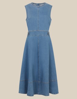 Ella Sleeveless Denim Midi Dress Blue