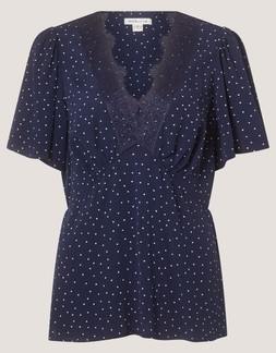 Cleo Lace Polka Dot Top Blue