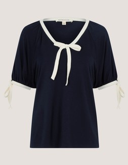Taylor Contrast Bow Jersey T-Shirt Blue