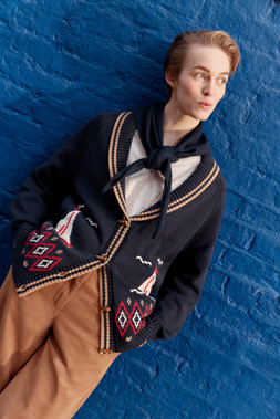 Sapna Intarsia Sailor Cardigan Blue