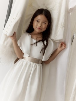 Angelica Satin Bow Duchess Dress Ivory