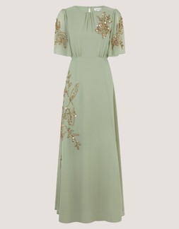 Skyler Floral Embellished Maxi Dress Green