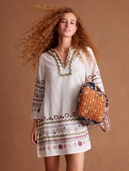 Bria Embroidered Mini Tunic Dress Ivory