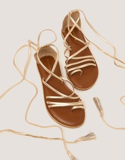 Gia Tassel Strap Leather Sandals Gold