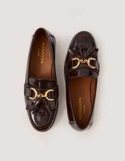 Britt Fringe Leather Loafers Red