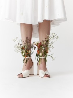 Sena Pearl Block Heeled Sandals Ivory