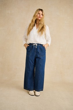 Heidi Drawstring Regular Wide Leg Jeans Blue