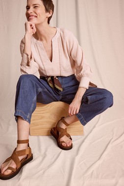 Frida Stripe Linen-Blend Top Natural
