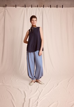 Sammy Swing Linen Blend Tank Top Blue