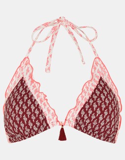 Frill Floral Triangle Bikini Top Red