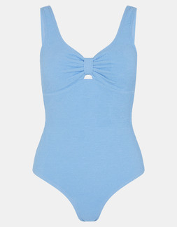 Knot Front Crinkle Textured Swimsuit Blue