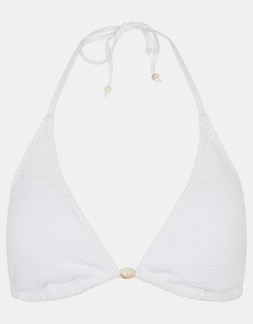 Crinkle Texture Bead Triangle Bikini Top White