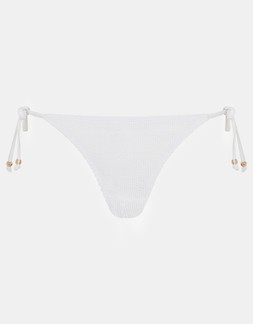 Crinkle Texture Bead Tie Side Bikini Bottoms White