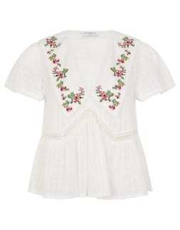 Floral Embroidered Collar Blouse Ivory