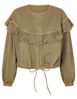 Ruffle Denim Jacket Green