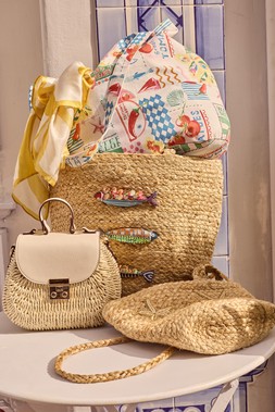 Beaded Fish Woven Basket Bag