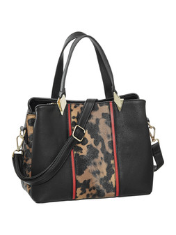 Deichmann Black Leopard Panel Handbag