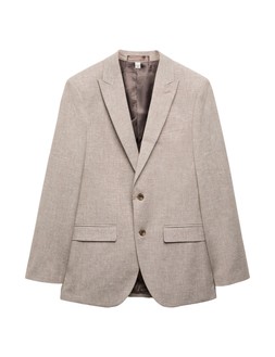 M&S Slim Fit Linen Blend Stretch Suit Jacket, Brown Mix, £105