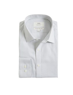 M&S Collection Regular Fit Ultimate Non Iron Cotton Striped Shirt Green £40