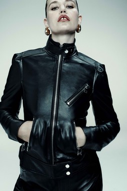 M&S X 16ARLINGTON LEATHER JACKET £280, EARRING £45, LEATHER TROUSER £230 (2)