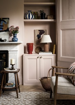 CLASSIC REVIVAL - Embroidered Diamond Rug from &pound;179 / Scalloped Side Table &pound;99 / Wooden Pillar Candle Holder &pound;9.50