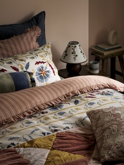 CLASSIC REVIVAL - Stripe Ruffle Edge Bedding Set &pound;59 / Scalloped Side Table &pound;99 / Betty Table Lamp &pound;49.50